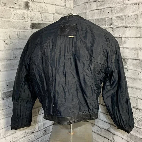 Vintage Black Leather Motorcycle Jacket Mens XL Biker Distressed Moto Coat - Picture 11 of 16